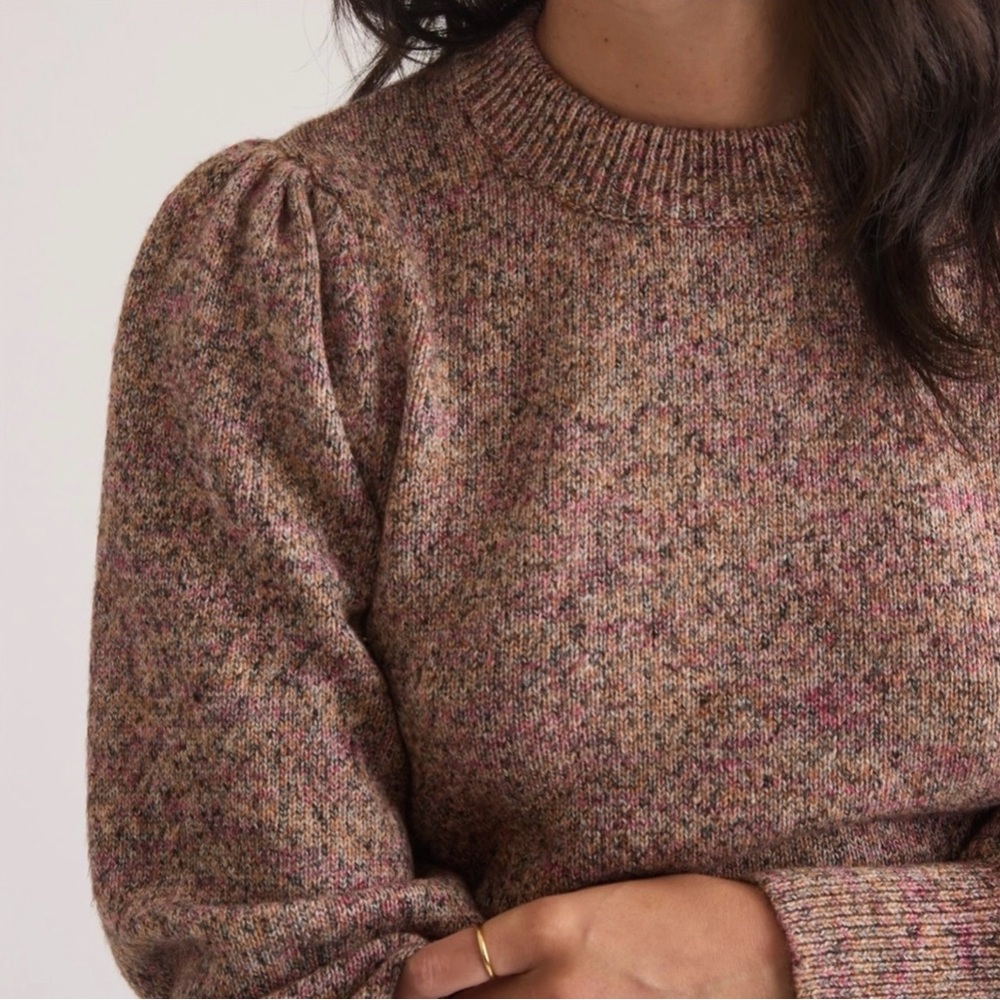 Marine Layer Alma Puff Sleeve Cotton Blend Crewneck Sweater - Picture 3 of 6